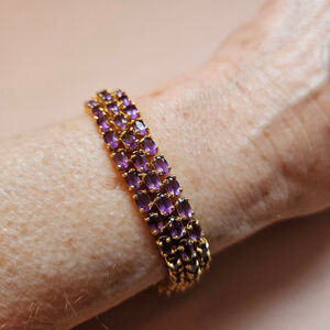Amethsts three row Tennis Bracelet Gold Plated Over Sterling Silver